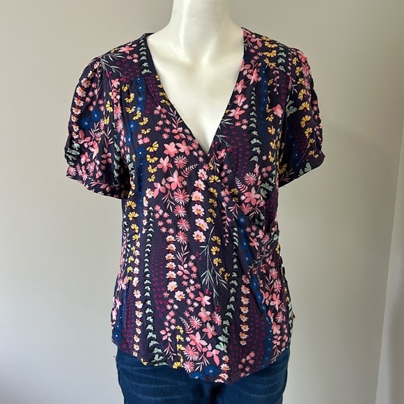 Anthropologie Meadow Rue Eldoret Floral Wrap Top Purple Size 6 - Picture 5 of 14